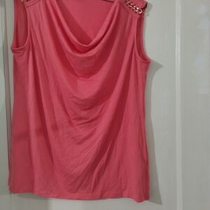 Metaphor Coral Sleeveless Blouse with Chain Accents